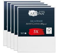 Artina Akademie - Lot de 5 Châssis Bois Toile Peinture 50x60 cm - 2 Fois Peinte au Préalable - 100% de Coton - 280 g/m141