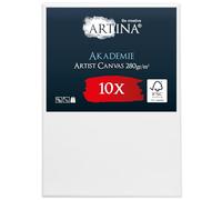 Artina Akademie Set de 10 Canvas Toile à Peindre 50x70cm - Châssis entoilés en Bois certifiés FSC - Toile Peinture Blanche de 100% Coton - 280g/m² - Toile Stable et sans Acides