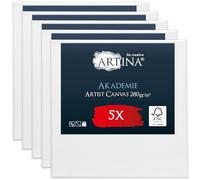 Artina - Châssis entoilé - Toile à Peindre - Akademie - Qualité Fine - Apprêtée 2 Fois - Lot de 5-30x30cm - 280g/m²