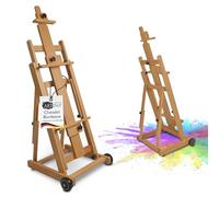 Artina Chevalet Atelier Peinture Bordeaux - Chevalet en Bois de Hêtre avec Support pour 2 Toiles Inclinaison & Hauteur Réglable, 2 Roulettes - Grand Chevalet Stable et Robuste