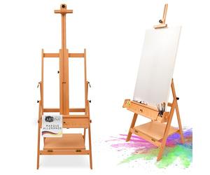 Artina chevalet de studio en bois hêtre réglable pliable pour châssis toile | pour jusqu'à 150cm de support avec stockage pour artistes débutants et avancés peinture atelier Napoli
