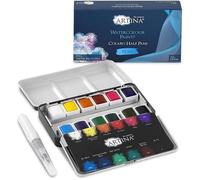 Artina Colaro Palette peinture Boite peinture aquarelle - Boite métallique avec 12 couleurs aquarelles et pinceau à réservoir d'eau
