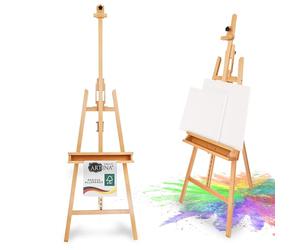 Artina grand chevalet d'atelier tripode en bois de hêtre FSC® | 66x225cm réglable avec support de peinture pour toiles jusqu'à 120cm Pliable professionnel flexible pieds trépied Barcelona