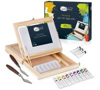 Artina Kit de peinture Milano 19 pieces avec chevalet de table, toile 20x30cm, peintures, pinceaux, palette et plus