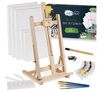 Artina Kit peinture avec chevalet de table bois Lisbon - Set peinture 25 pièces - Peinture acrylique, Châssis bois pour toile &