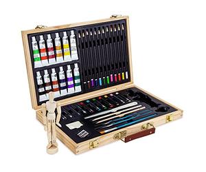 Artina Kit peinture Coffret peinture Leonardo - Set peinture 45 pièces - Peinture acrylique, crayons de couleur, pastels à l’huile, pinceaux, spatule
