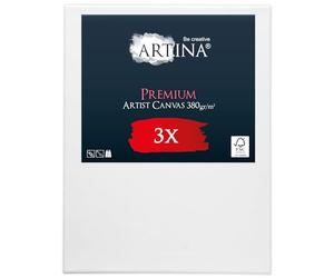 Artina lot de 3 petite toile peinture canvas châssis bois stable coton | 30x40cm blanche vierge 100% peinte au préalable tableau a peindre acrylique Premium