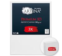 Artina Lot de 3 Premium 3D Canvas Toile Peinture 24x30 cm - FSC® Châssis Bois pour Toiles 100% Coton 380 g/m² Sans Acide - Blanche Tableau Peinture Stable Apprêté 3 Fois Cadre Toile