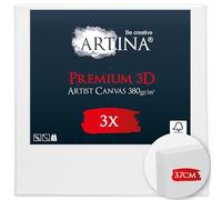 Artina Lot de 3 Premium 3D Canvas Toile Peinture 40x40 cm - FSC® Châssis Bois pour Toiles 100% Coton 380 g/m² sans Acide - Tableau a Peindre Blanche Peinture Stable Cadre Apprêté 3 Fois
