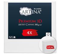 Artina Lot de 4 Premium 3D Canvas Toile Peinture 20x20 cm - FSC® Châssis Bois pour Toiles 100% Coton 380 g/m² sans Acide - Tableau a Peindre Blanche Peinture Stable Cadre Apprêté 3 Fois
