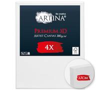 Artina Lot de 4 Premium 3D Canvas Toile Peinture 40x50 cm - FSC® Châssis Bois pour Toiles 100% Coton 380 g/m² sans Acide - Tableau a Peindre Blanche Peinture Stable Cadre Apprêté 3 Fois