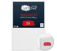 Artina Lot de 5 Premium 3D Canvas Toile Peinture 18x24 cm - FSC® Châssis Bois pour Toiles 100% Coton 380 g/m² sans Acide - Tableau a Peindre Blanche Peinture Stable Cadre Apprêté 3 Fois