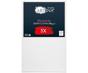 Artina lot de 5 toile peinture grand format canvas châssis bois coton | 70x100cm blanche vierge stable 100% peinte au préalable tableau Peindre artiste grande Premium
