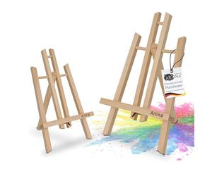Artina Manchester Lot de 2 petits chevalets de table en bois 28 cm Mini chevalets de présentation pour images, menus, cartes, décoration - Chevalet en bois pour écoles et enfants
