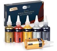 Artina Metallic Crylic Kit Peinture Acrylique 6x75 ml - Couleurs Acryliques Métallisées Or, Argent, Bronze, Cuivre - Peinture Scintillant Séchage Rapide et Forte Pigmentation pour Peindre sur Toile