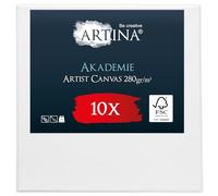 Artina Set de 10 Canvas Toile Peinture 20x20 cm - Tableau Peinture Châssis Entoilés en Bois FSC© - Tableau Toile a Peindre Blanche 100% Coton 280g/m² - Toiles Stable Petite Toile Peinture - Akademie
