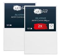 Artina Set de 2 Canvas Toile Peinture Châssis Entoilés en Bois FSC® | 60x90cm blanche 100% coton tableau toiles à peindre stable acrylique peintre professionnel support Akademie
