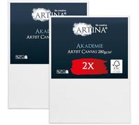 Artina Set de 2 Canvas Toile Peinture Grand Format 70x90 cm - Tableau Peinture Châssis Entoilés en Bois FSC© - Tableau a Peindre Blanche 100% Coton 280g/m² - Toiles à Peindre Stable Akademie