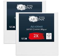 Artina Set de 2 Canvas Toile Peinture Grand Format Châssis en Bois FSC® | 60x60cm blanche 100% coton tableau entoilés à peindre stable Toiles acrylique carrée support vierge Akademie
