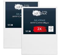 Artina set de 2 canvas toile peinture grand format châssis entoilés bois | 70x100cm blanche 100% coton tableau a peindre toiles stable FSC vierge support artiste acrylique Akademie