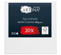 Artina Set de 20 Canvas Toile Peinture 15x15 cm - Tableau Peinture Châssis Entoilés en Bois FSC© - Tableau a Peindre Blanche 100% Coton 280g/m² - Toiles à Peindre Stable Akademie