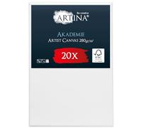 Artina Set de 20 Canvas Toile Peinture 20x30 cm - Tableau Peinture Châssis Entoilés en Bois FSC© - Tableau a Peindre Blanche 100% Coton 280g/m² - Toiles à Peindre Stable Akademie