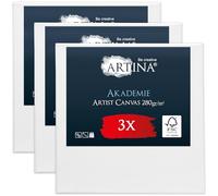 Artina Set de 3 Canvas Toile Peinture Châssis Entoilés en Bois FSC® | 50x50cm blanche 100% coton tableau toiles à peindre stable carrée support acrylique vierge Akademie