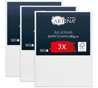 Artina Set de 3 Canvas Toile Peinture Grand Format 70x100 cm - Tableau Peinture Châssis Entoilés en Bois FSC© - Tableau a Peindre Blanche 100% Coton 280g/m² - Toiles à Peindre Stable Akademie