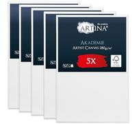 Artina Set de 5 Canvas Toile Peinture 40x60 cm - Tableau Peinture Châssis Entoilés en Bois FSC© - Tableau a Peindre Blanche 100% Coton 280g/m² - Toiles à Peindre Stable Akademie