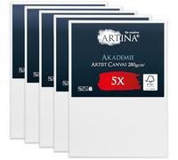 Artina Set de 5 Canvas Toile Peinture 50x70 cm - Tableau Peinture Châssis Entoilés en Bois FSC© - Toiles à Peindre Stable Blanche 100% Coton 280g/m² Akademie