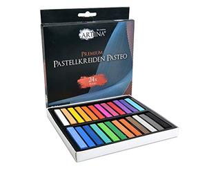 Artina Soft Pastel boîte set de 24 craies pastels pour peinture | crayons de dureté moyenne haute qualité couleurs vives craie couleur pour l'artiste Professionelles Kit tendres art Pasteo