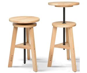 Artina Tabouret à Peindre Rond en Bois d'atelier pivotant réglable