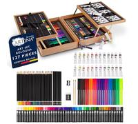 Artina XXL 127 Pièces Set Peinture avec Coffret Bois FSC® - Kit Peinture Acrylique Enfant, Aquarelle, Crayons, Feutres & Pastels - Coffret Adulte Débutant & Artiste Amateur - Cadeau pour Noël Bologna