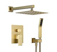 Artiqua Ensemble de douche à effet pluie avec robinet mural doré brossé avec pommeau de douche de 25,4 cm et douchette à main