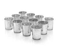 Artis Porte-Bougie à Bougie Votive en Verre Mercury 2,75 po H Ensemble de 12 Bougies à facettes en Argent pour Mariages, fêtes et décor à la Maison