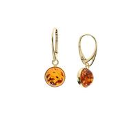 Artisan Jewellery Boucles d'oreilles en argent sterling 925/000 plaqué or et ambre, Länge 3cm, Breite 1,1cm, Argent sterling plaqué or et ambre de la Baltique, Ambre