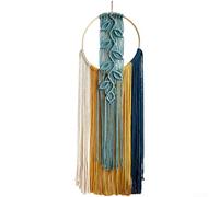 Artisan Tapisserie en coton tissé avec franges Décoration murale de style bohème pour salon ou chambre à coucher (bleu)