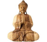 Artisanal Grande Statue de Bouddha Assis en Bois Brut Massif sculpté Main 40cm