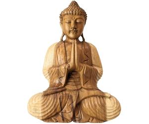 Artisanal Grande Statue de Bouddha Assis en Bois Brut Massif sculpté Main 40cm