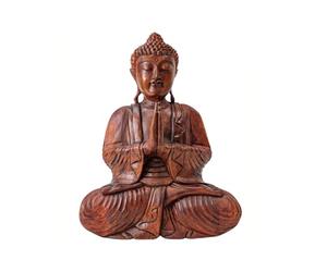 Artisanal Grande Statue de Bouddha Assis en Bois Massif sculpté Main 40cm
