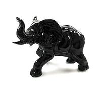 Artisanal Grande Statue éléphant 33x22cm laquée Noir Brillant Style Moderne