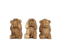 Artisanal Les 3 singes de la Sagesse XL. Statues en Bois Brut 20cm