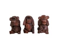 Artisanal Les 3 singes de la Sagesse XL. Statues en Bois Massif H20cm