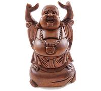 Artisanal Statue Bouddha Chinois Rieur 30cm en Bois sculpté