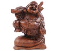 Artisanal Statue Bouddha Chinois Voyageur 20cm - Bois Exotique sculpté