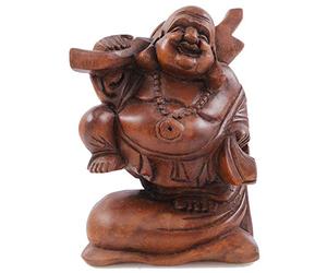 Artisanal Statue Bouddha Chinois Voyageur 20cm - Bois Exotique sculpté