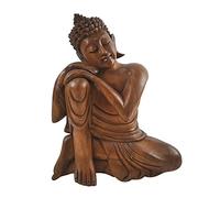 Artisanal Statue de Bouddha Penseur 30cm - Bois Massif sculpté Main