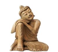 Artisanal Statuette Bouddha penseur 20cm Sculpture en Bois Naturel