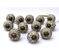 ARTISNO 12Pcs Grey and White Hand painted Ceramic Knobs for Cupboard Door Drawer Furniture Handles for Kitchen Bathroom Cabinet Dresser Handmade Pottery Decorative Knobs