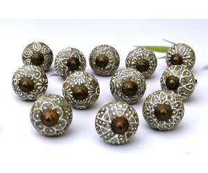 ARTISNO 12Pcs Grey and White Hand painted Ceramic Knobs for Cupboard Door Drawer Furniture Handles for Kitchen Bathroom Cabinet Dresser Handmade Pottery Decorative Knobs